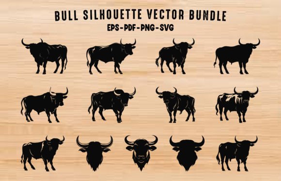 Download Bull Black Silhouettes PNG Clipart Set - Black Collection