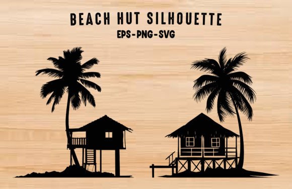 Download Beach Hut Palm Tree Black Silhouettes - Black Collection