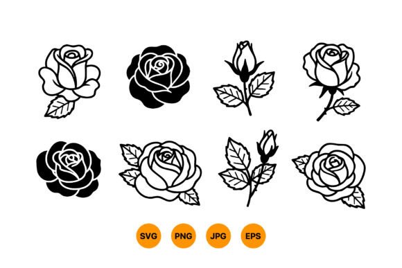 Download Rose Flower Vector Set with Black and Wh - Black Collection