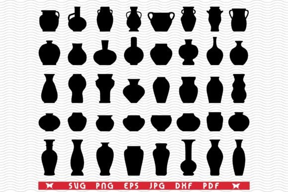 Download SVG Flower Vases, Black Silhouettes - Black Collection