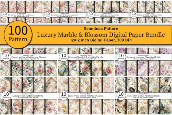 Download Luxury Marble &amp; Blossom Patterns Bundle - Blossom patterns Collection