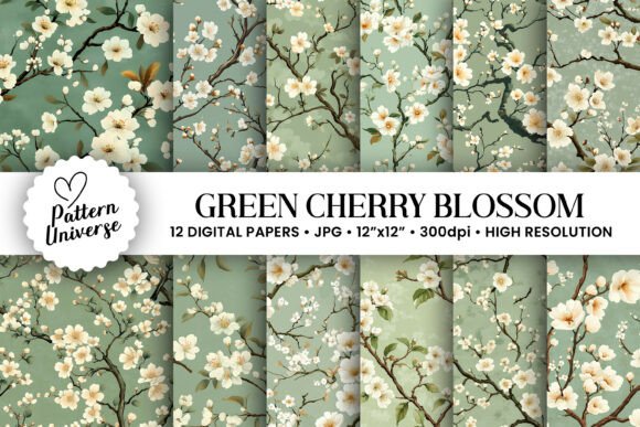 Download Green and White Cherry Blossom Patterns - Blossom patterns Collection