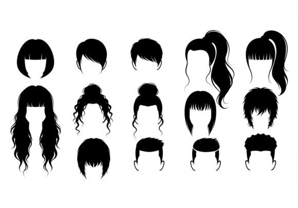 Download Black Silhouettes of Various Hairstyles - Black Collection