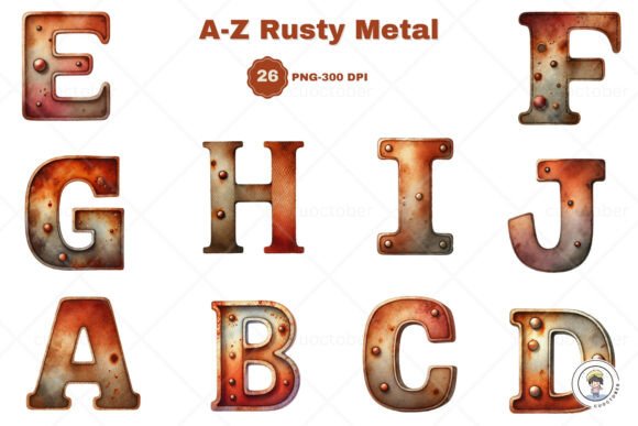 Download Watercolor Rusty Metal Alphabet Clipart - Metal Collection