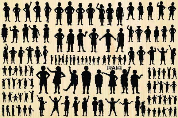 Download Kids Black Silhouettes in Different Pose - Black Collection